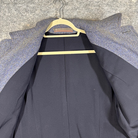 Vintage Blue Herringbone Wool Jacket Size M Cozy Workwear Chore Coat Layering - Picture 8 of 15